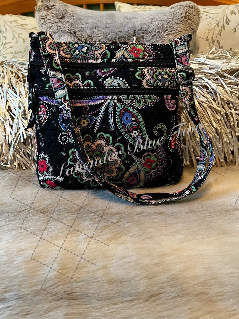 VERA BRADLEY Kiev Paisley 2017 Triple Zip Crossbody Shoulder Satchel Black Green